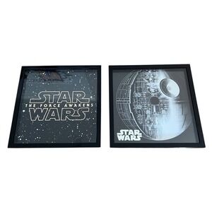Star Wars Framed Wall Art Set 2 16x16 Black Death Star‎ Force Awakens Excellant